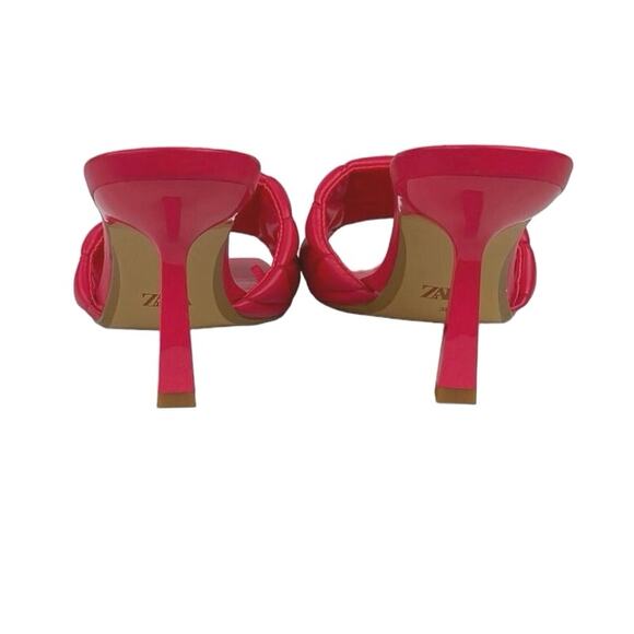 Zara Pink Leather Quilted Strap Square Toe Stiletto Slip On Heels Sandals Sz 7.5 - Picture 3 of 4